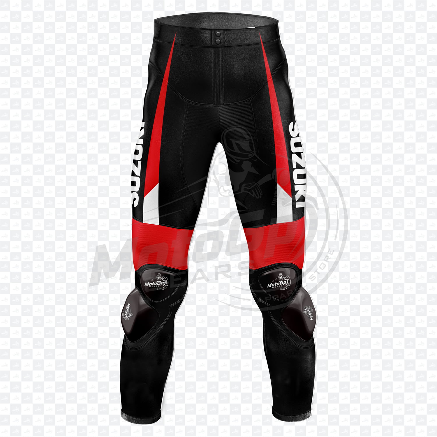 SUZUKI-MAVERICK-VINALE-2016-BLACK-MOTORCYCLE-LEATHERS-MOTOGP-PANT Maverick Vinale Suzuki Black n Red Leather Pant - Image 1