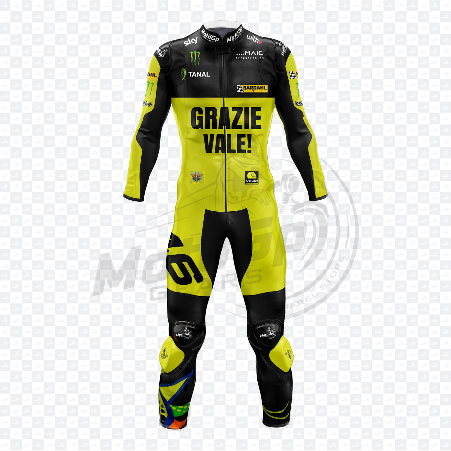 Valentino Rossi VR 46 Grazie Vale Racing Leather Suit Valentino Rossi Grazie Vale Racing Leather Suit - Image 1