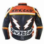 Men’s Black & Orange Cowhide Leather Biker Jacket Shoulder & Elbow Armor - Image 2