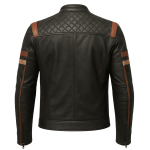Men's Black Leather Motorcycle Racing Jacket – Café Racer Style - CE Armor - Image 2