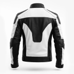 Men's Black & White Leather Motorcycle Racing Jacket – CE Level-2 Approved - Image 2