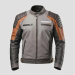 Men's Grey Brown Sheepskin Leather Biker Jacket Padded Shoulder Rider