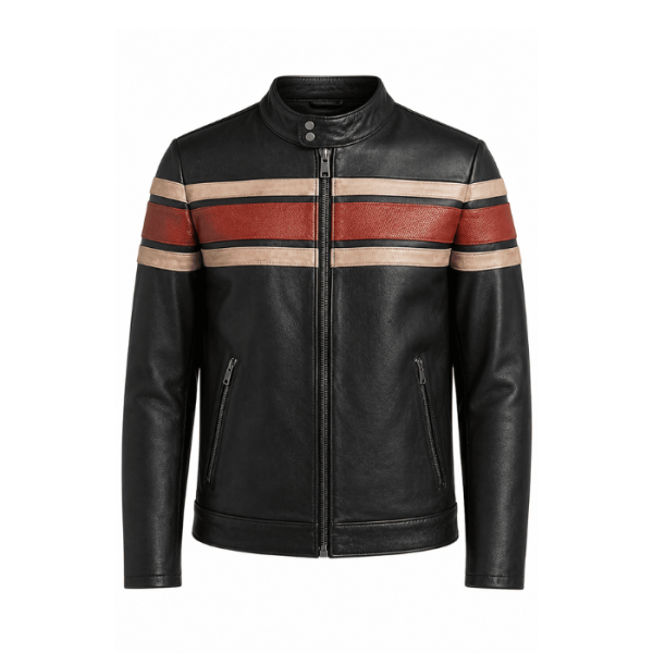 Crafter Stripe Leather Cafe Racer Jacket