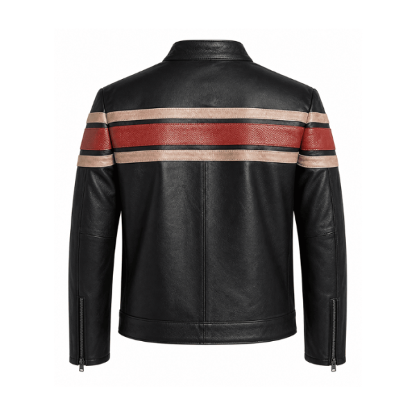 Crafter Stripe Leather Cafe Racer Jacket