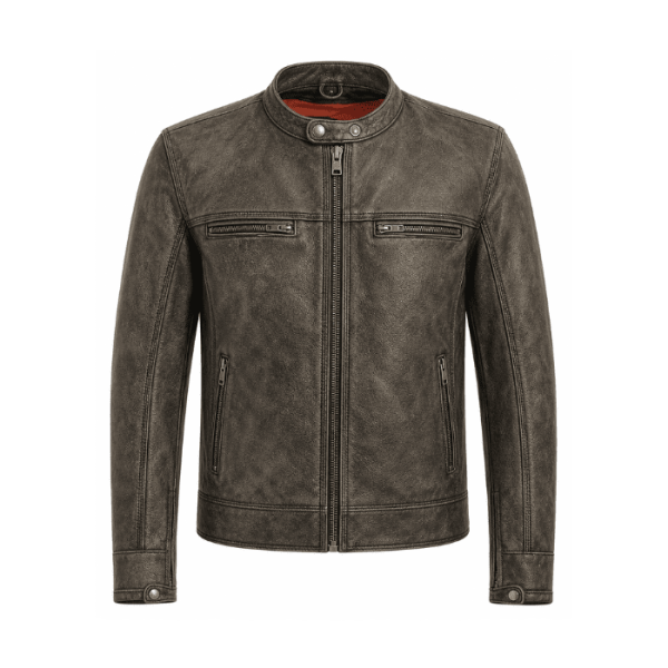 Drift Distressed Leather Cafe Racer Jacket
